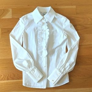 DVF white ruffle button down with wide cuffs